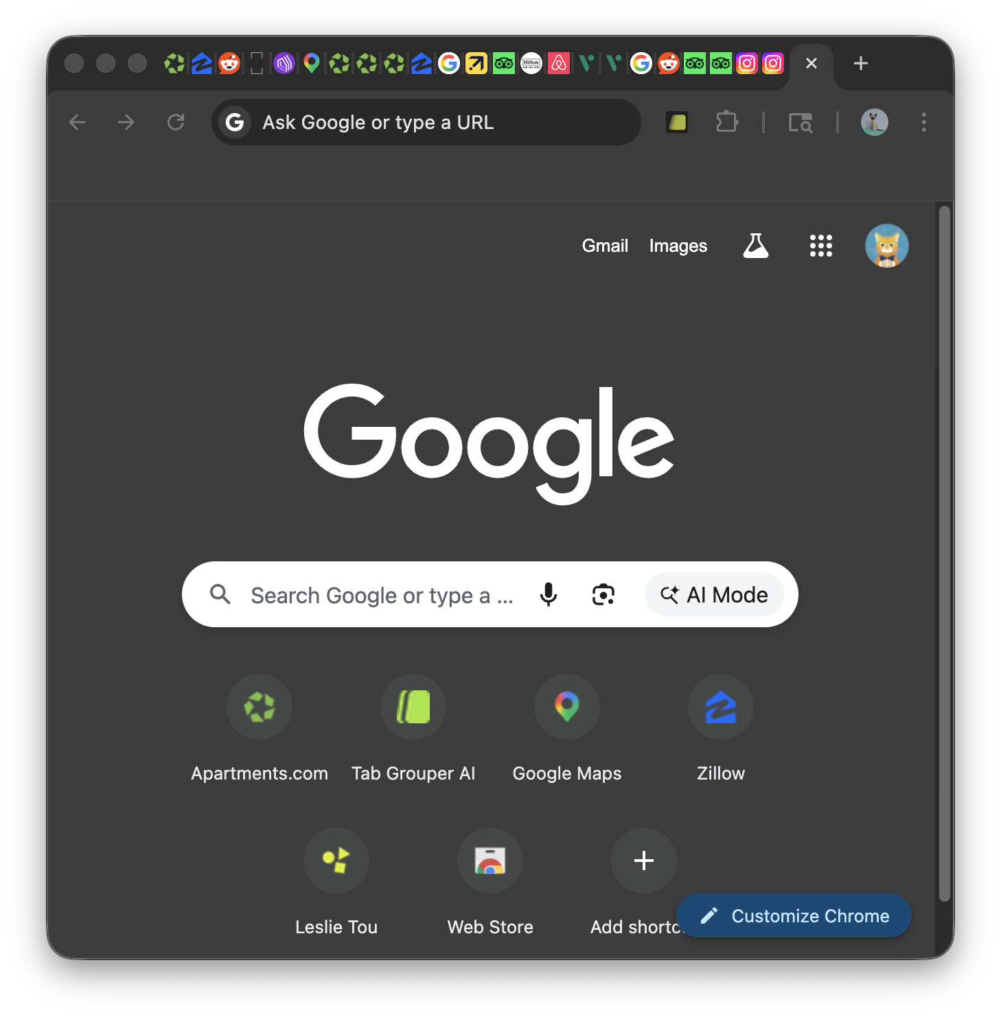 Browser with ungrouped tabs