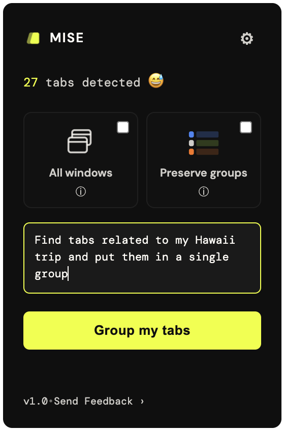 Mise popup with custom instruction