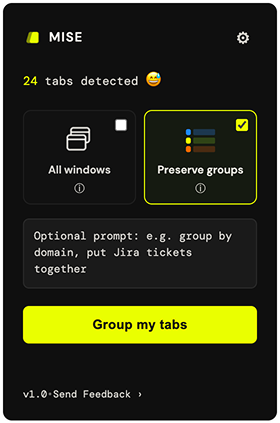 Mise popup with Preserve Groups selected